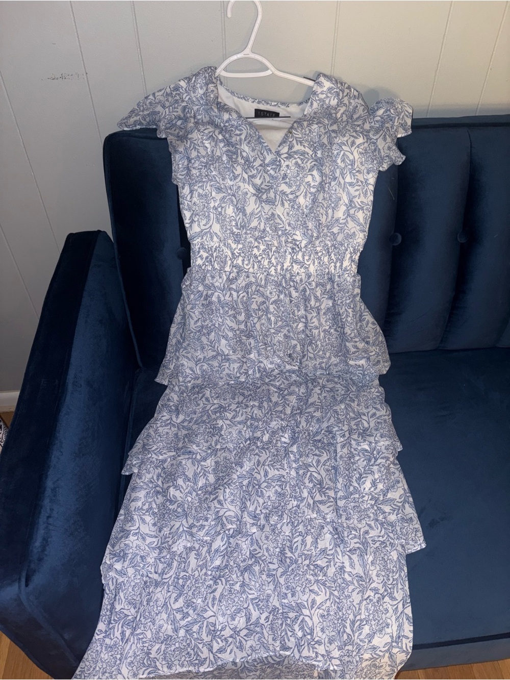 1. State Blue and White Floral Ruffle Maxi Dress - Picture 3 of 5